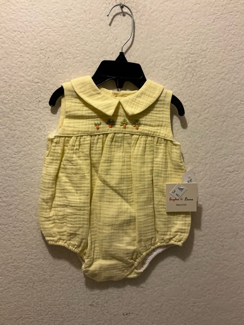 Yellow Baby Girl Bubble Romper with Peter Pan Collar